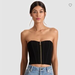 Alice + Olivia Black Strapless Zippered Crop Top